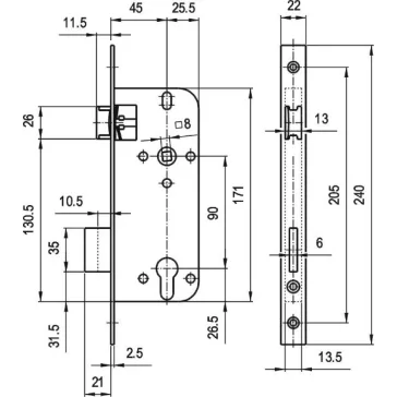 Cil.Bevéső Zártest 7 Cm 45/90 4320 Elzett