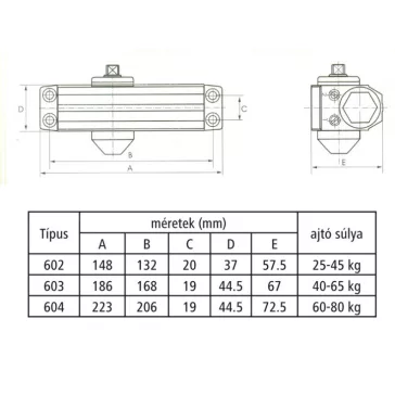 Ajtócsukó 602 25-45 Kg Ezüst Sib.