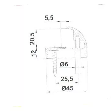   Ajtóütköző Félgömb Q45 Szat.Nikk.D3704Sn Wl-155, 34-7Sn