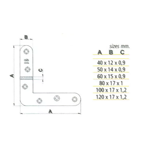 Ablakszegletvas 40 Sárga 40*12*0,9Mm