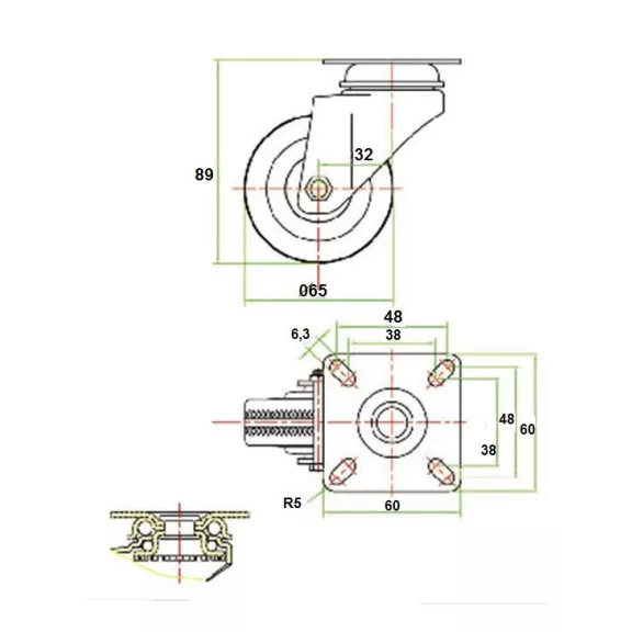 Kerék Gumis 65 Mm Forgós Import P110-32C065