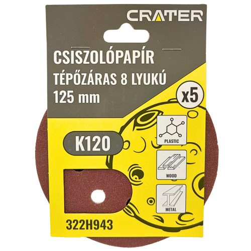 CSISZOLÓKORONG TÉPŐ. 8LYUK125MM K120 5DB CRATER 
