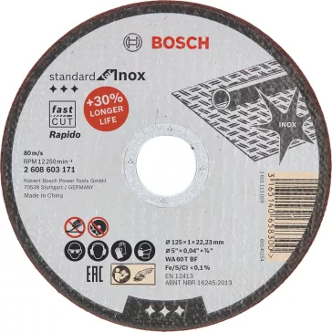 VÁGÓKORONG FÉMRE INOX BOSCH 2608603171 125*1,0*22MM RAP.