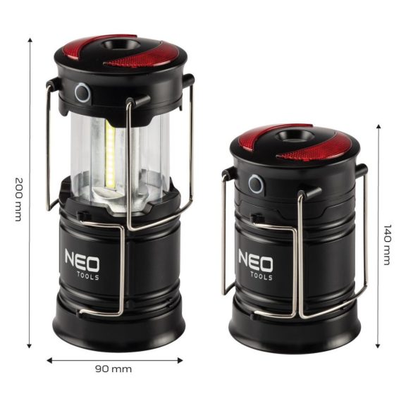 Kempinglámpa 3Funkc.Összecs.200Lum.3*Aa Neo Tools